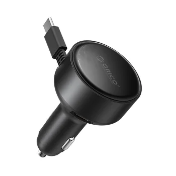 Automobilinis įkroviklis Orico FC-60-2C 60W su ištraukiamu USB-C laidu 65 cm, juodas