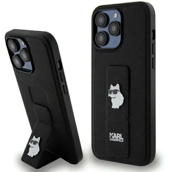 Karl Lagerfeld iPhone 13 Pro Max Case Gripstand Saffiano Choupette Pin, Black
