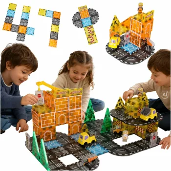 3D Magnetic Building Blocks Construction Site, 92 Pieces