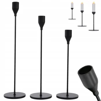 Glamour Metal Candlestick Set, 3 pcs, Black