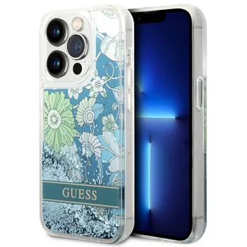 Guess Flower Liquid Glitter Case for iPhone 14 Pro Max - Green