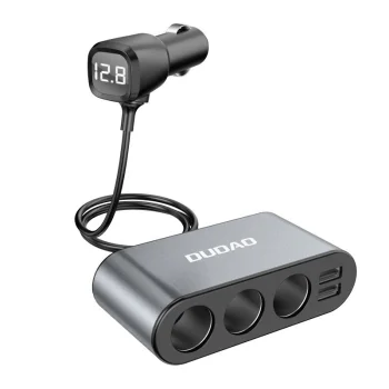 Dudao Car Charger with 3-Way Cigarette Lighter Splitter and 2x USB, Black