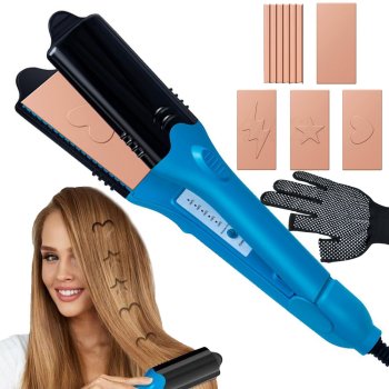Hair Straightener and Waver with Interchangeable Pattern Plates and Temperature Control