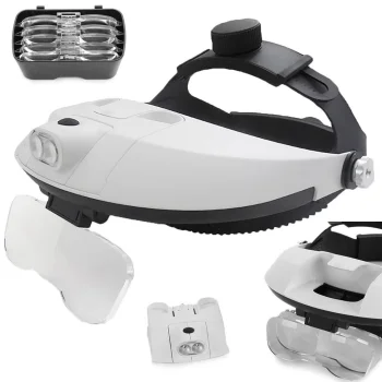 Head Magnifier with 2 LED Lights and 5 Interchangeable Lenses (Up to 6x)