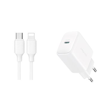 Joyroom JR-TCF20 USB-C PD 20W network charger - white + USB-C / Lightning cable 1m