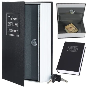 Book Safe Metal Lock Box 16 x 24 x 5.5 cm with 2 Keys, Black