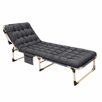 Folding Tourist Bed with Cushion, Grey