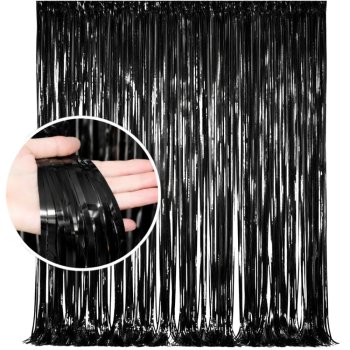 Foil Fringe Curtain Party Photo Backdrop 100x180cm, Black