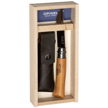 Opinel No. 08 Carbon Pocket Knife with Sheath in Wooden Box