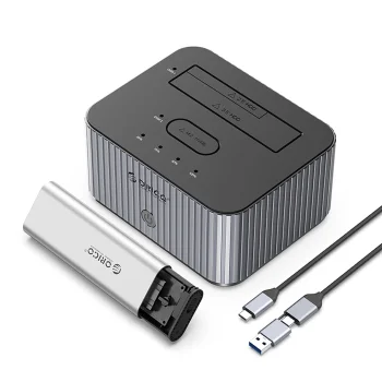 Orico IT28E-C 2-Bay Docking Station for M.2 NVME & SATA HDD/SSD, Gray
