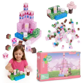 Multistore Magnetic Building Blocks for Kids, 96 Pieces, Pink Castle