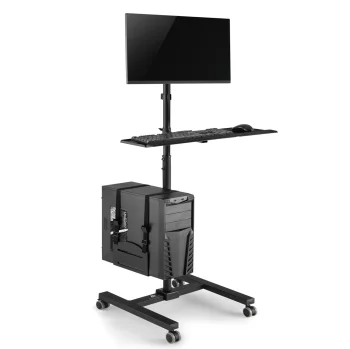Maclean MC-793 Mobile PC Workstation Cart on Wheels for 17"-32" Monitors, Black