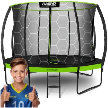 Neo-Sport Garden Trampoline 435 cm (14 ft) with Inner Net and Ladder, Green