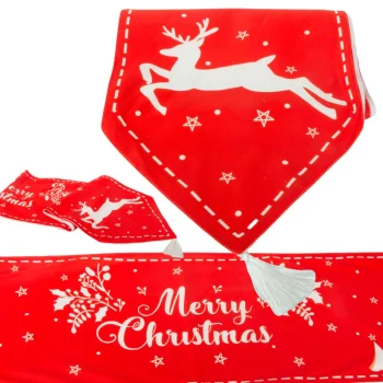 Christmas Table Runner with Reindeer, 205x35 cm, Red