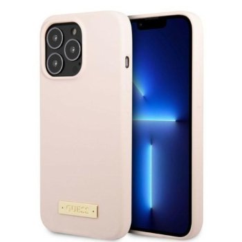 Apple iPhone 13 Pro Max 6.7'' Guess Silicone Logo Plate MagSafe Case Cover (GUHMP13XSPLP), Pink