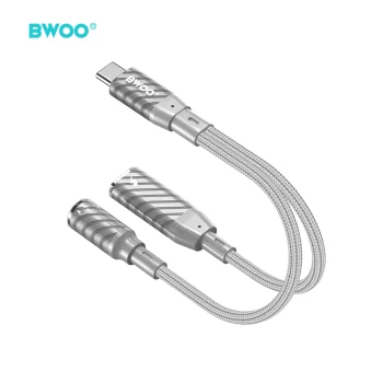 BWOO BZ67 2-in-1 USB-C to 3.5mm and USB-C PD 65W Adapter Grey