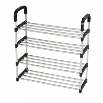 4-Tier Shoe Rack Metal Shoe Organizer for Entryway and Closet, Black and Silver