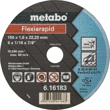 Metabo Flexiarapid Inox Cutting Disc for Metal 150 x 1.6 x 22.23 mm