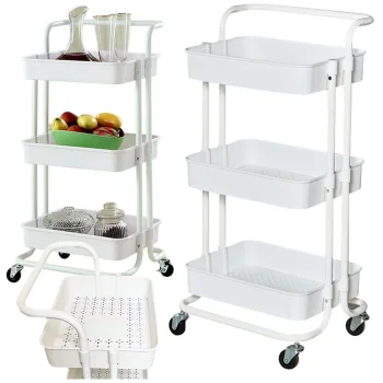Mobile Storage Cart on Wheels, 3 Tiers, White