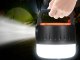 LED camping lantern with rechargeable battery, USB, solar charging, remote, hook
