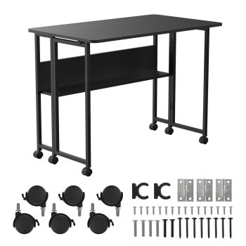 Maclean MC-126 B Folding Desk with Wheels, 100x58cm, Black