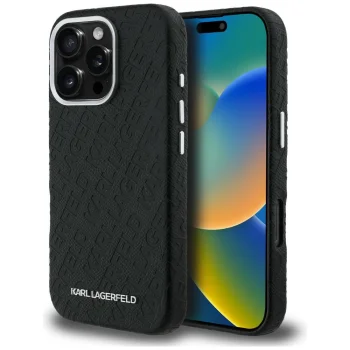 Karl Lagerfeld FW Stamped Karl MagSafe Case for iPhone 16 Pro Max, Black