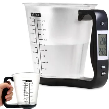 Elektroninės virtuvinės svarstyklės-matavimo indas su LCD ekranu, 1 kg, 600 ml, juodos
