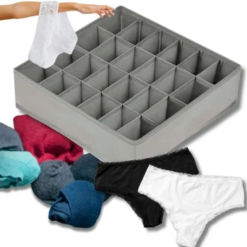 Underwear and Socks Drawer Organizer, 24 Compartments, Grey