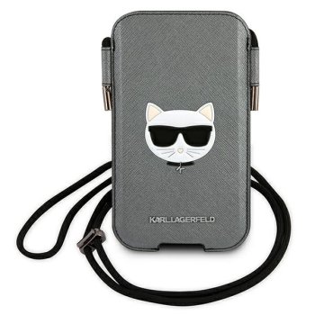 Karl Lagerfeld Saffiano Ikonik Choupette Head Phone Bag Grey
