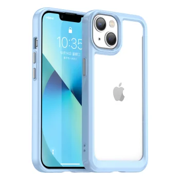 Outer Space Case dėklas iPhone 14 Plus telefonui, skaidrus su mėlynu rėmeliu
