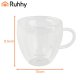 Ruhhy Heart-Shaped Double Wall Glass Mug 240ml Insulated Coffee Cup 26906
