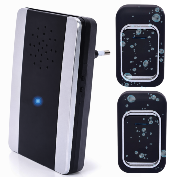 Wireless Doorbell, 150m Range, 2 Waterproof Buttons, LED, Black