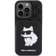 Apple iPhone 15 Pro Max 6.7\" Karl Lagerfeld Saffiano Cardslots and Stand Monogram Choupette Case Cover, Black