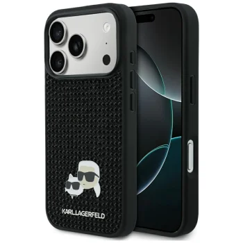 Karl Lagerfeld Rhinestones Karl&Choupette Pin Case for iPhone 17 Pro, Black