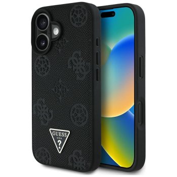Guess Grained Hot Stamp Peony MagSafe Case for iPhone 16 - Black