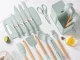 Kitchen Knife and Utensil Set with Cutting Board and Block, 19 Pieces, Green