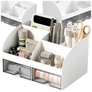 Desk and Makeup Organizer with Drawers for Cosmetics and Stationery