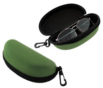 Hard Shell Zipper Glasses Case with Clip, Camo Green