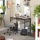 Computer desk with metal frame and wooden top, rustic brown