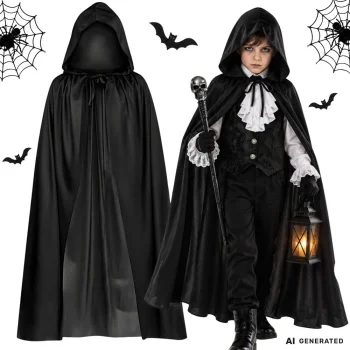 Kids Halloween Costume Cloak with Hood 80 cm, Black