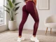 Women\'s High-Waisted Push-Up Fitness Leggings, Burgundy, L/XL