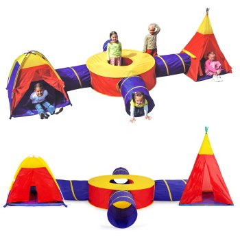 7-in-1 Kids Play Tent Set with 4 Crawl Tunnels and Playhouses