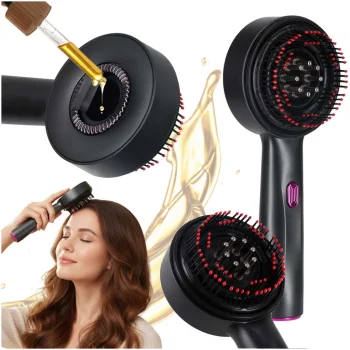 Electric Scalp Massager Brush with Oil Applicator and Red Light, USB, Black