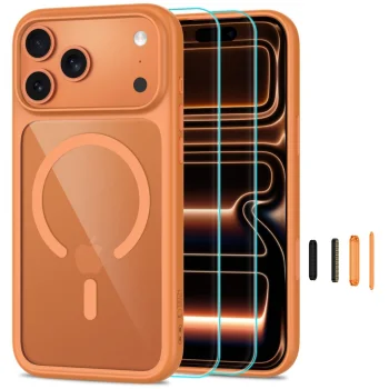 Tech-Protect MagOne CC MagSafe Case and 2-Pack Glass for iPhone 18 Pro / 17 Pro, Cosmic Orange / Clear