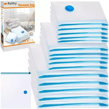 Ruhhy Vacuum Storage Bags Set, 15 Pcs, Transparent / Blue