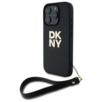 DKNY iPhone 16 Pro Max Case Wrist Strap Stock Logo, Black