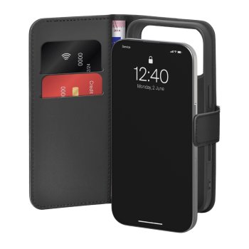 Puro Wallet Stand Phone Case Cover iPhone 17 Pro Made of Eco-Leather, with a Flap, Wallet, and Stand Function - Black