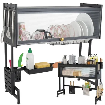 Over-Sink Dish Drying Rack and Organizer, 65 cm, Black