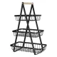 Three-Tier Fruit and Vegetable Basket, Metal and Wood, Black
