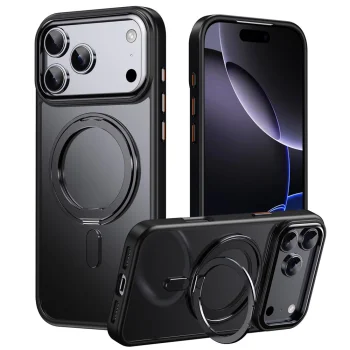 Case for iPhone 18 Pro Max / 17 Pro Max with 360° Rotating Stand, MagSafe, Black